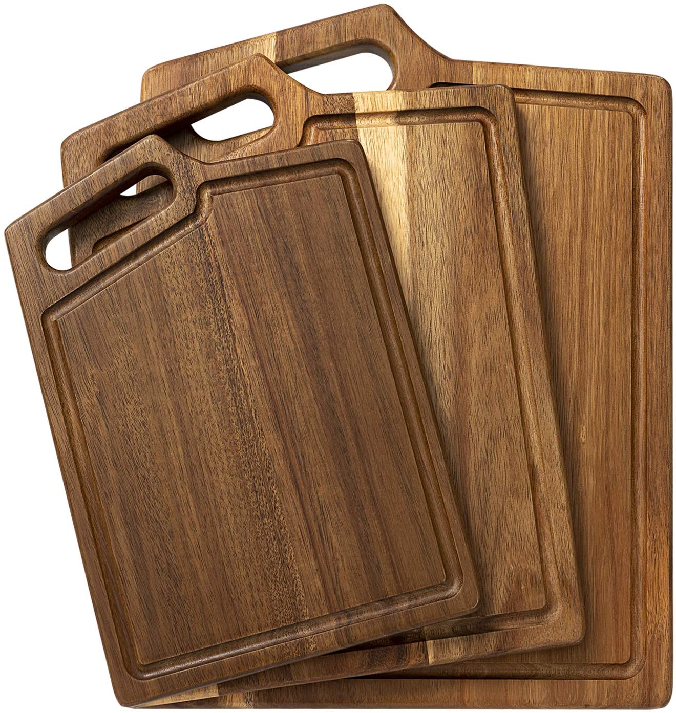 Price:$35.99 Acacia Wood Cutting Board for Kitchen with Handles & Juice Groove Extra Thick, 3-Pieces Set Assorted Sizes - Butcher Block for Chopping Meat Cheese and Vegetables: Home & Kitchen