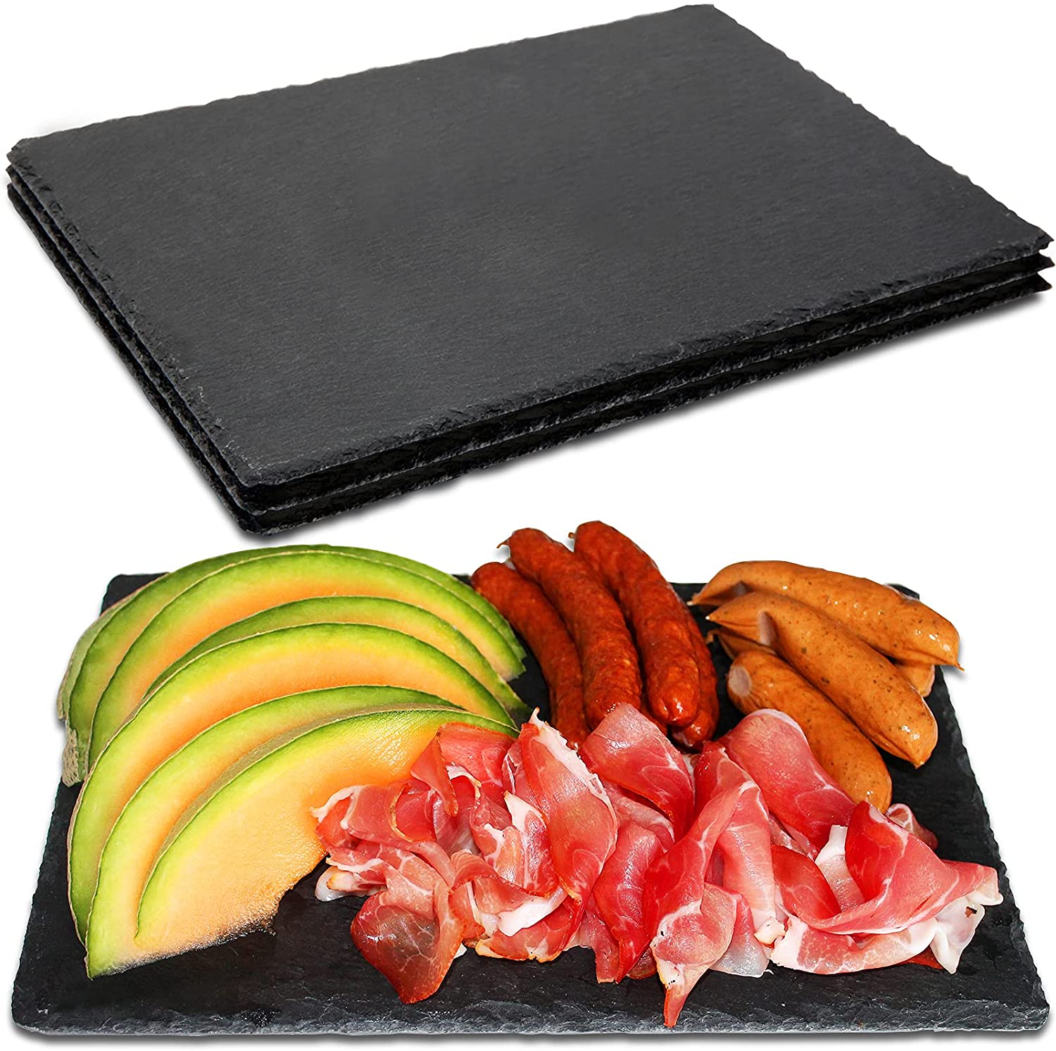 Price:$19.99 x 5 Inch 4 Pieces Thick Slate Cheese Boards, GOH DODD Black Stone Plates Placemats Gourmet Serving Tray Display Chalkboard for Charcuterie Meat Cake Fruit Meat Coaster Edge Appetizers Dried Fruits: Cheese Plates
