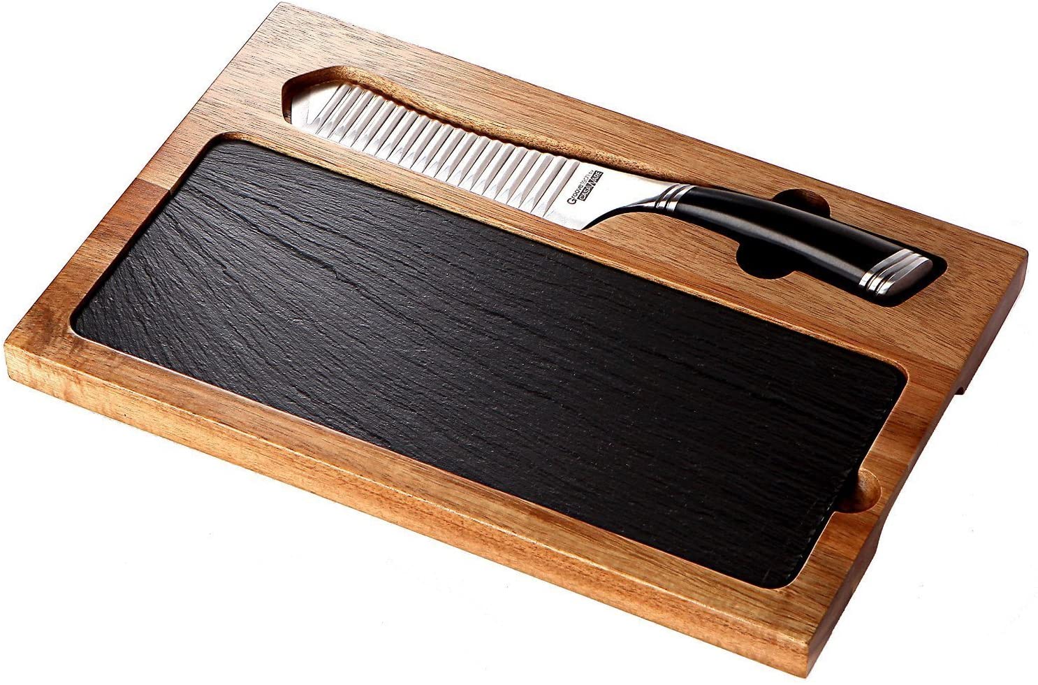 Price:$69.00 3-Piece Cheese Board Set (5-Inch Cheese/Santoku Knife, Acacia Wood Cutting Board, Slate Serving Board): Home & Kitchen