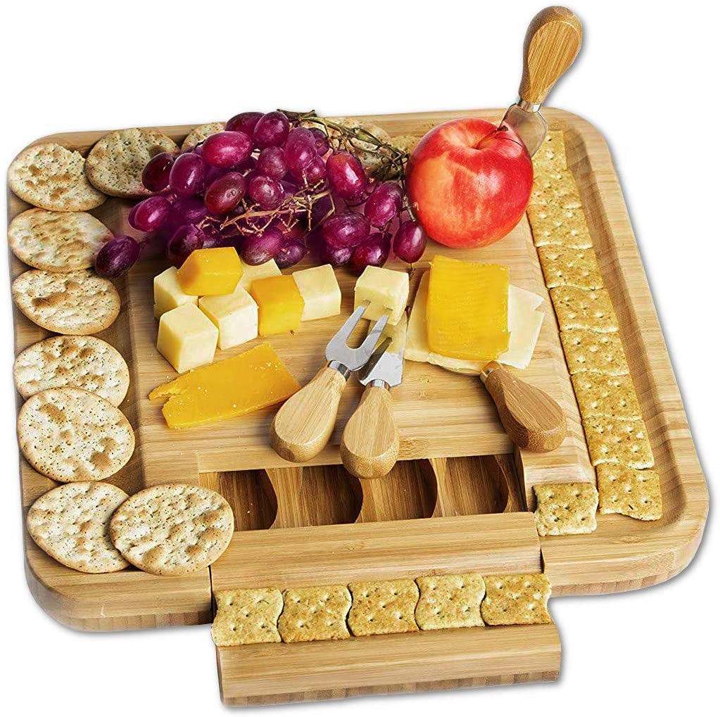 Price:$31.13 Natural Bamboo Cheese Board & Charcuterie Platter with a Hidden Drawer for Cutlery Set - Unique Housewarming gifts for Women, Mothers, Men, Weddings, Perfect Christmas Gift Idea: Home & Kitchen