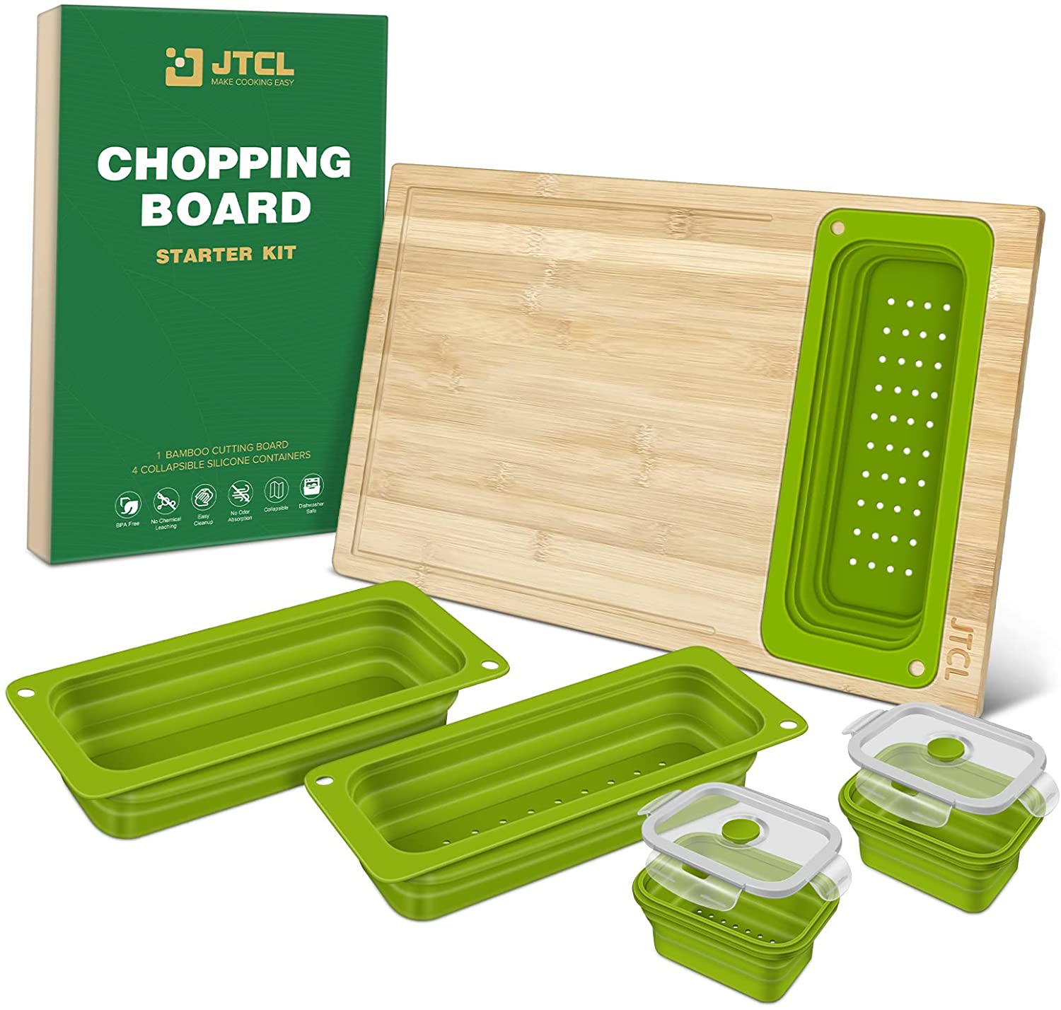Price:$69.99 Cutting Board Set with Juice Groove - Wood Cutting Boards for Kitchen, Wood Cutting Board Set, Kitchen Chopping Board for Meat Cheese and Vegetables (Green): Home & Kitchen