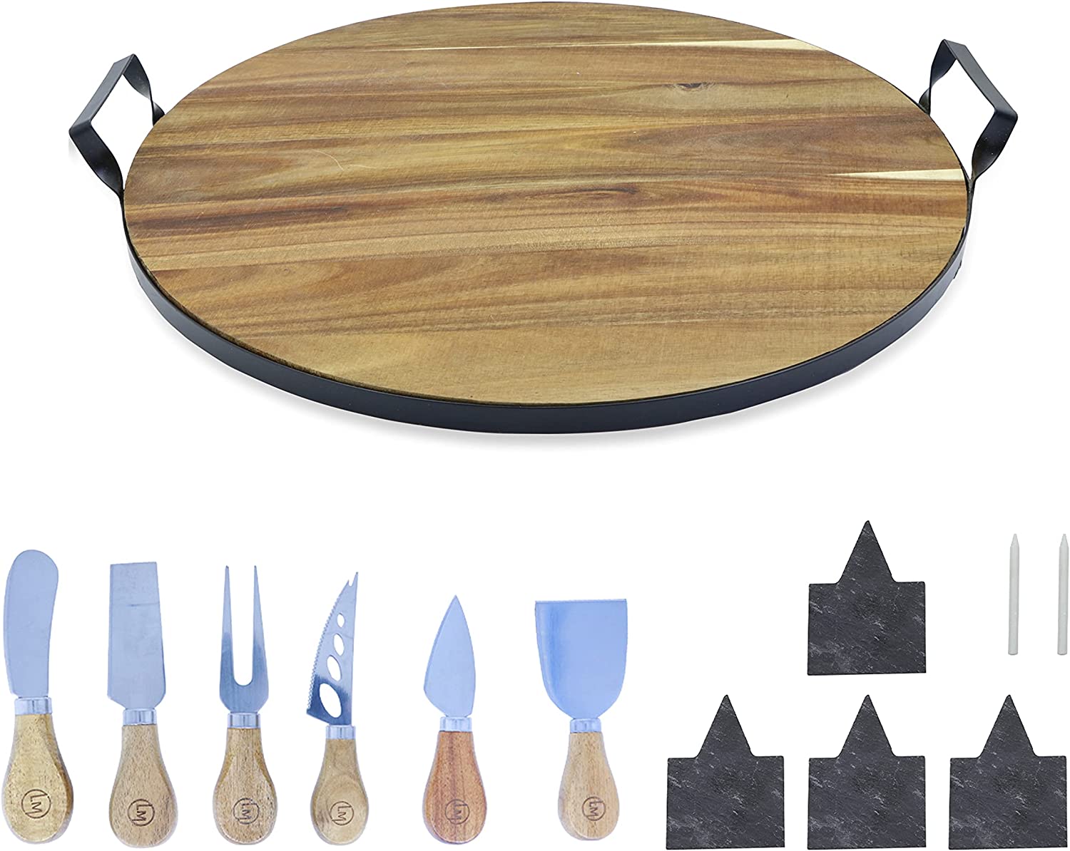 Price:$114.99 Large Round Wooden Tray Solid Serving with Handle Acacia Wood Circle Platter Decorative Charcuterie Cheese Board Oversized Ottoman Home Breakfast Tea Coffee Fruit Party Dinner : Home & Kitchen