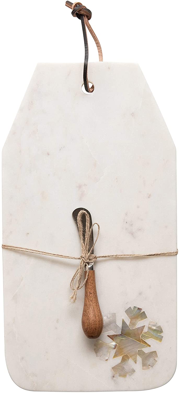 Price:$35.30 Co-Op 16" L x 9" W Marble w/Mother of Pearl Snowflake Inlay & Wood Handle Canape Knife, Set of 2 Cheese and Cutting Boards, Multi : Home & Kitchen