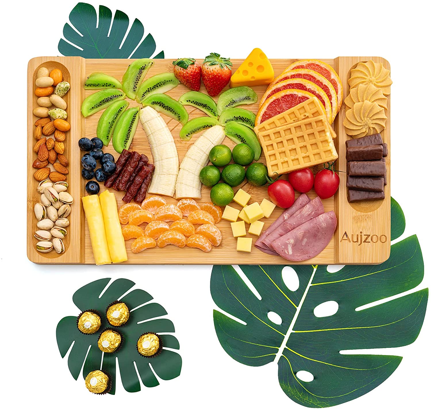 Price:$23.99 Charcuterie Cheese Board Bamboo Plates Serving Tray for Crackers Brie and Meat: Cheese Plates