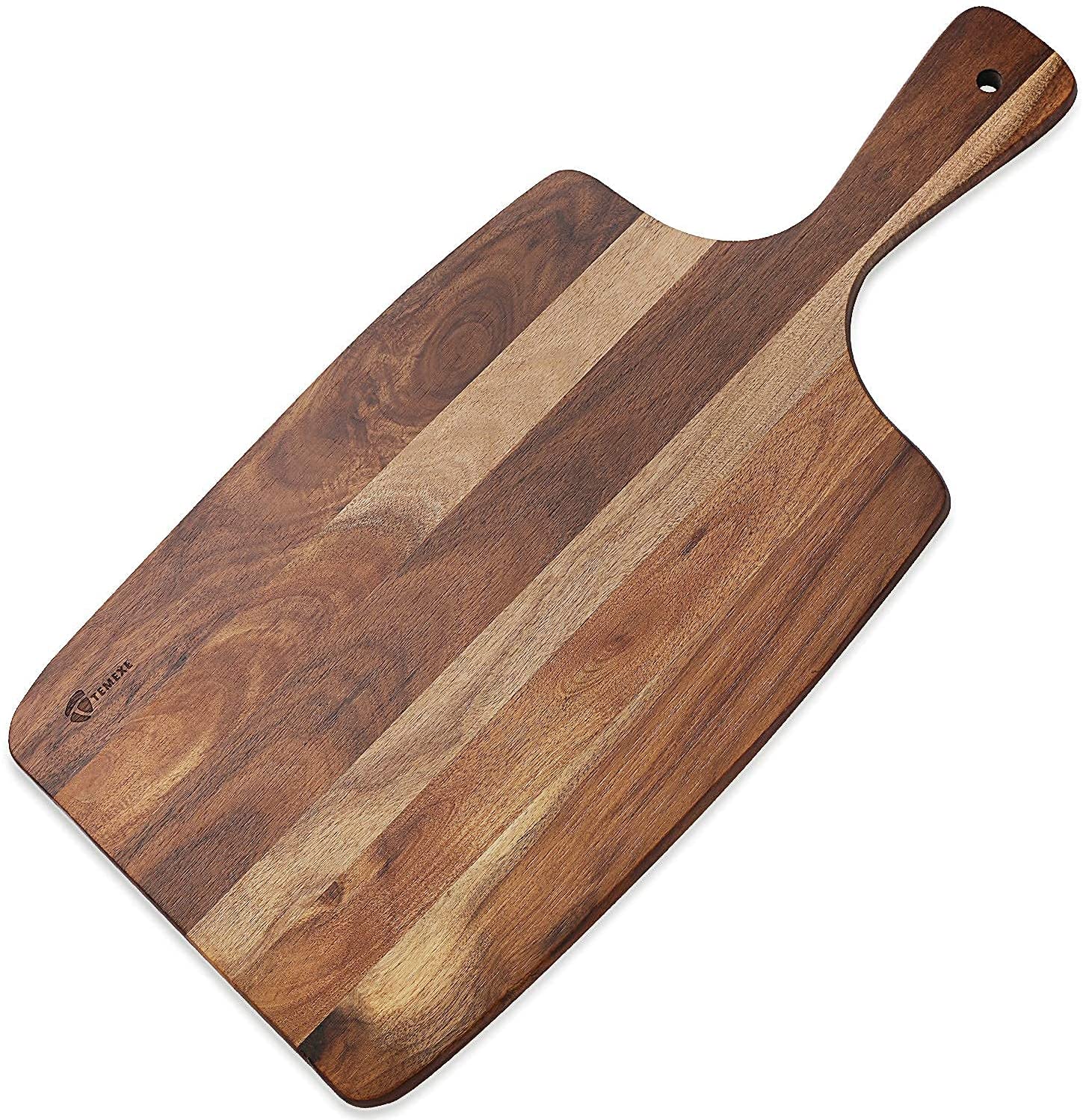 Price:$30.99 Acacia Wood Cutting Board - Paddle Cutting Boards with handle for Meat, Cheese, Bread, Vegetables &Fruits- Knife Friendly Kitchen Butcher Block,Serving Tray，Cracker Platter，18.5 x 8.7 Inch: Home & Kitchen