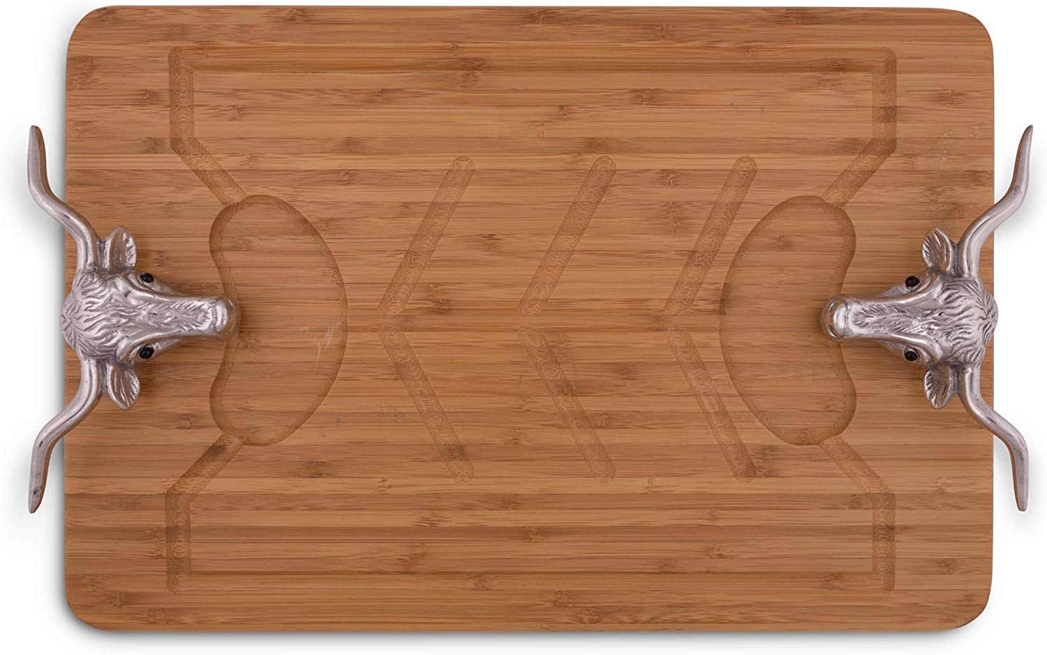 Price:$125.00 Court Designs Aluminum Longhorn Handle Bamboo Wood Carving / Cheese Board Large Tray for Serving Meats or Appetizer 20 inch x 13 inch: Cutting Boards: Home & Kitchen