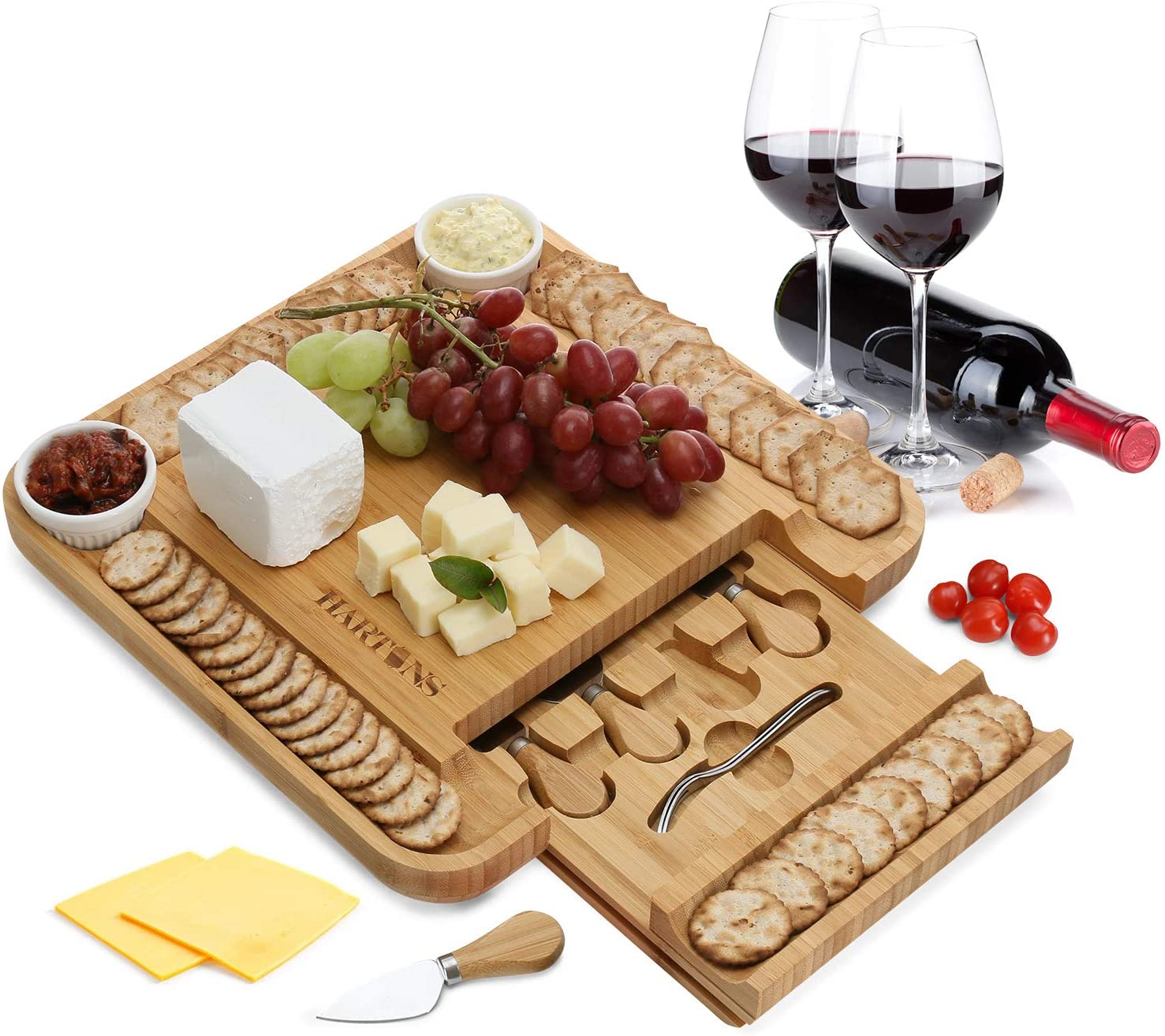 Price:$59.99 Boards 100% Natural Bamboo Cheese Board and Knife Set, Unique Gifts for Women Christmas Gift Ideas for Her Wife Parents Mother Grandparents Couples Housewarming House Home White Elephant: Home & Kitchen