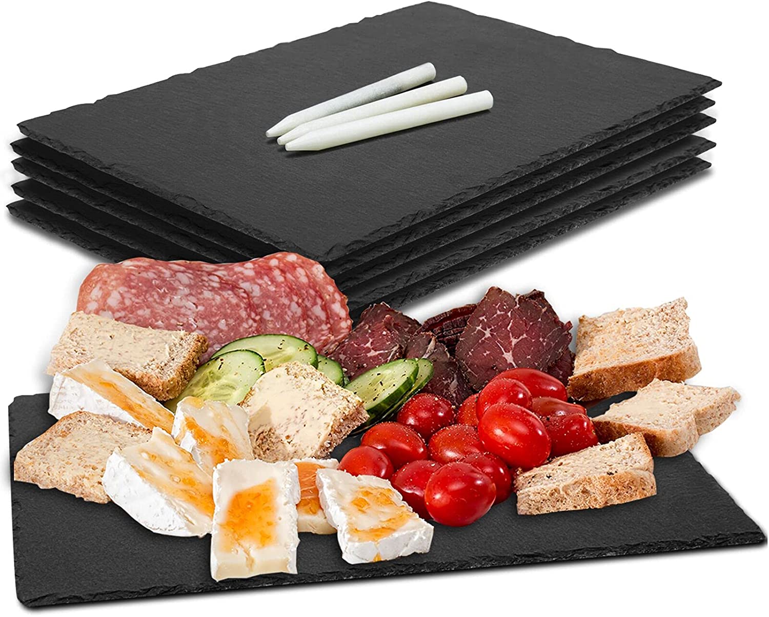 Price:$23.99 Cheese Boards, MAPRIAL 6 Pack 9 x 6” Plates Black Charcuterie Boards Serving Tray Stone Plates Display Chalkboard with Soapstone Chalks for Sushi, Meats, Cheese, Cake, Appetizers, Fruit : Grocery & Gourmet Food