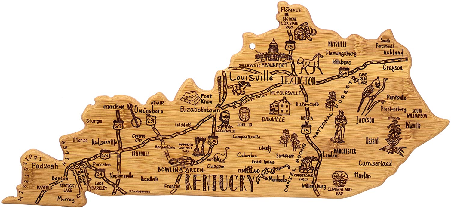 Price:$29.99 Bamboo Destination Kentucky State Shaped Serving and Cutting Board, Includes Hang Tie for Wall Display: Home & Kitchen
