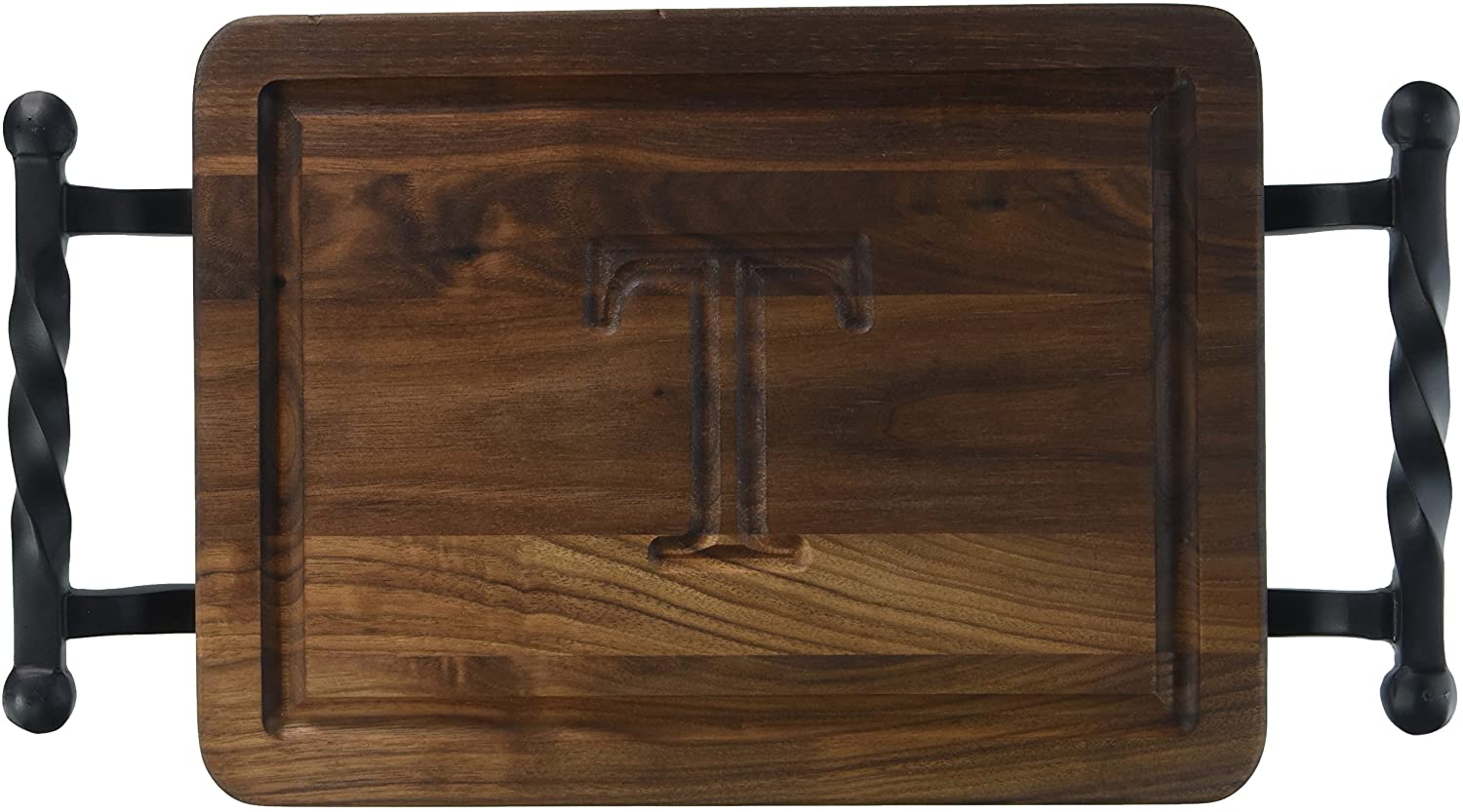 Price:$45.61 Boards W200-STWB-T Thick Bar/Cheese Board with Twisted Ball Handle, 9-Inch by 12-Inch by 3/4-Inch, Monogrammed"T", Walnut: Bar Cutting Boards: Home & Kitchen