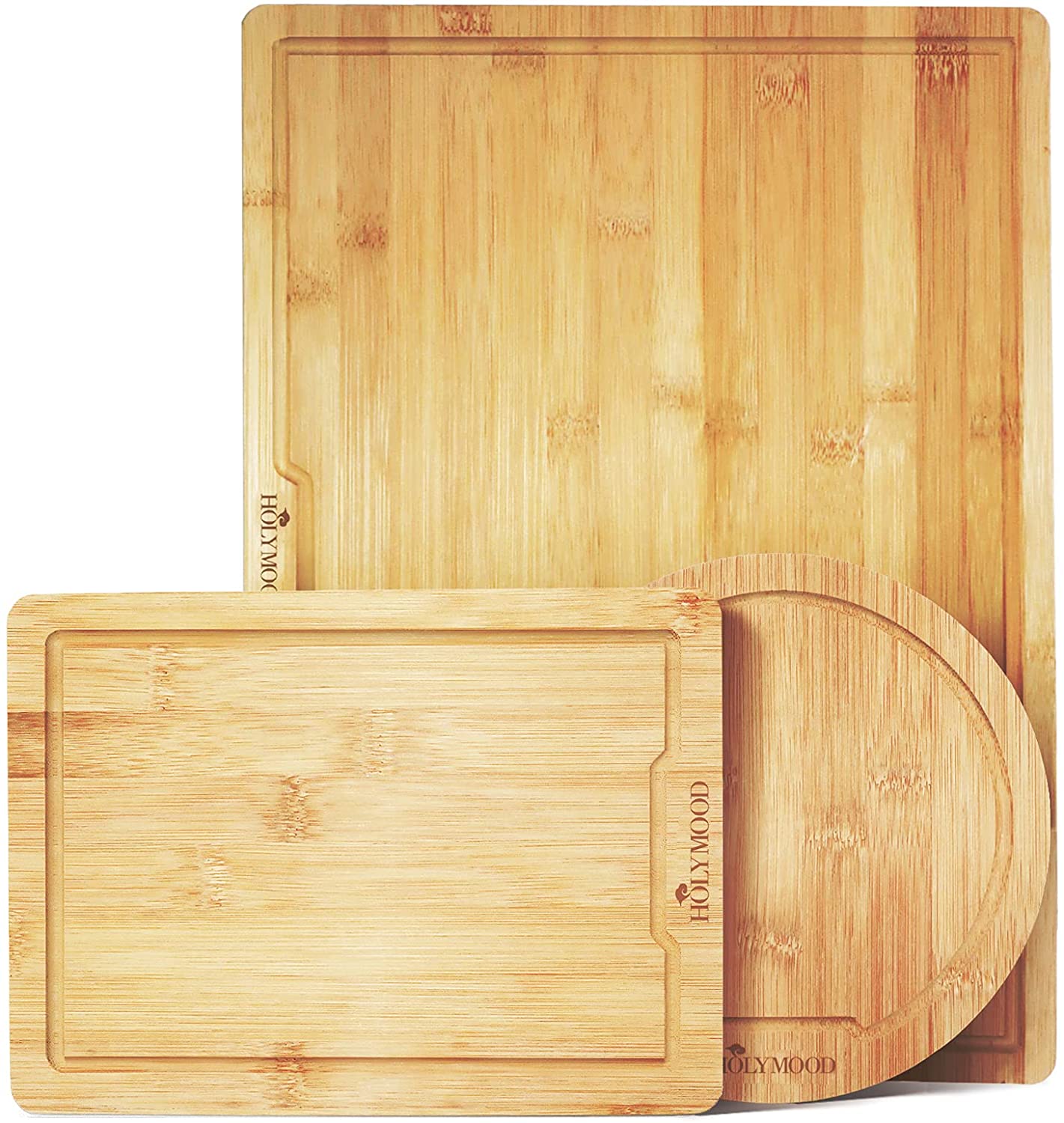 Price:$24.99 Bamboo Cutting Board with Juice Groove Organic Bamboo Kitchen Chopping Board for Meat Cheese and Vegetables Heavy Duty Serving Tray（3-Piece Set): Home & Kitchen