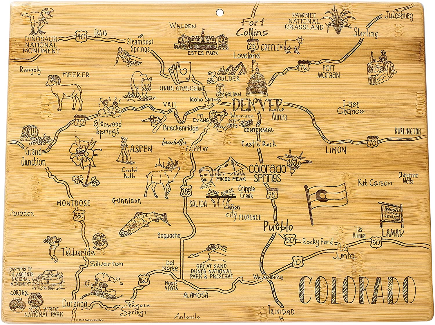 Price:$29.99 Bamboo Destination Colorado State Shaped Serving and Cutting Board, Includes Hang Tie for Wall Display: Home & Kitchen