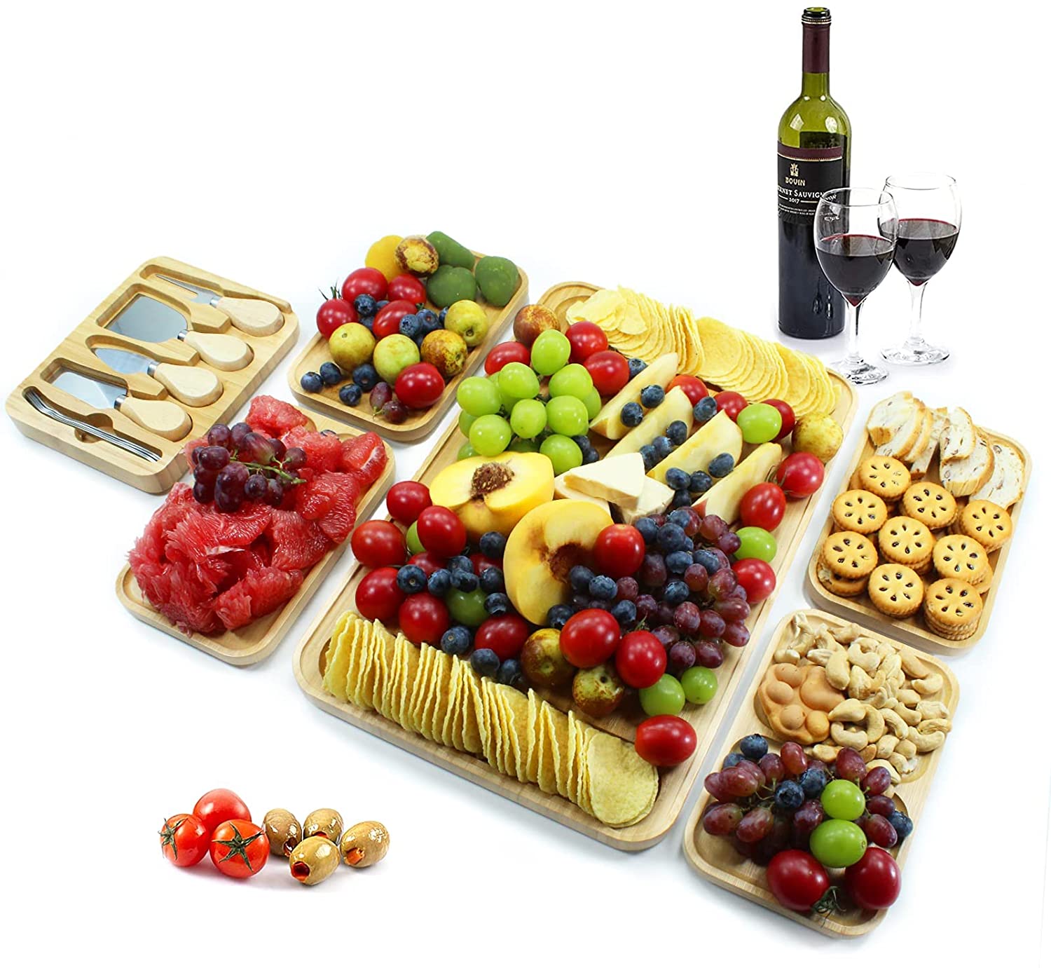 Price:$39.99 Board, Charcuterie Board Set, Bamboo Board and Knife Set, Platter Serving Tray for Party, Anniversary - Excellent Wedding Gifts, Housewarming Gift for Women, Bridal Shower Gift: Servers