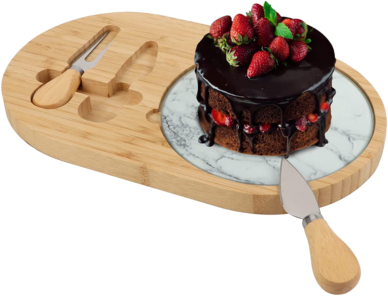 Price:$19.99 Bamboo Cheese Board Set, Wooden Charcuterie Board Serving Platter with Knife Set, for Wine, Cheese, Meat, Fruit， Vegetable : Everything Else