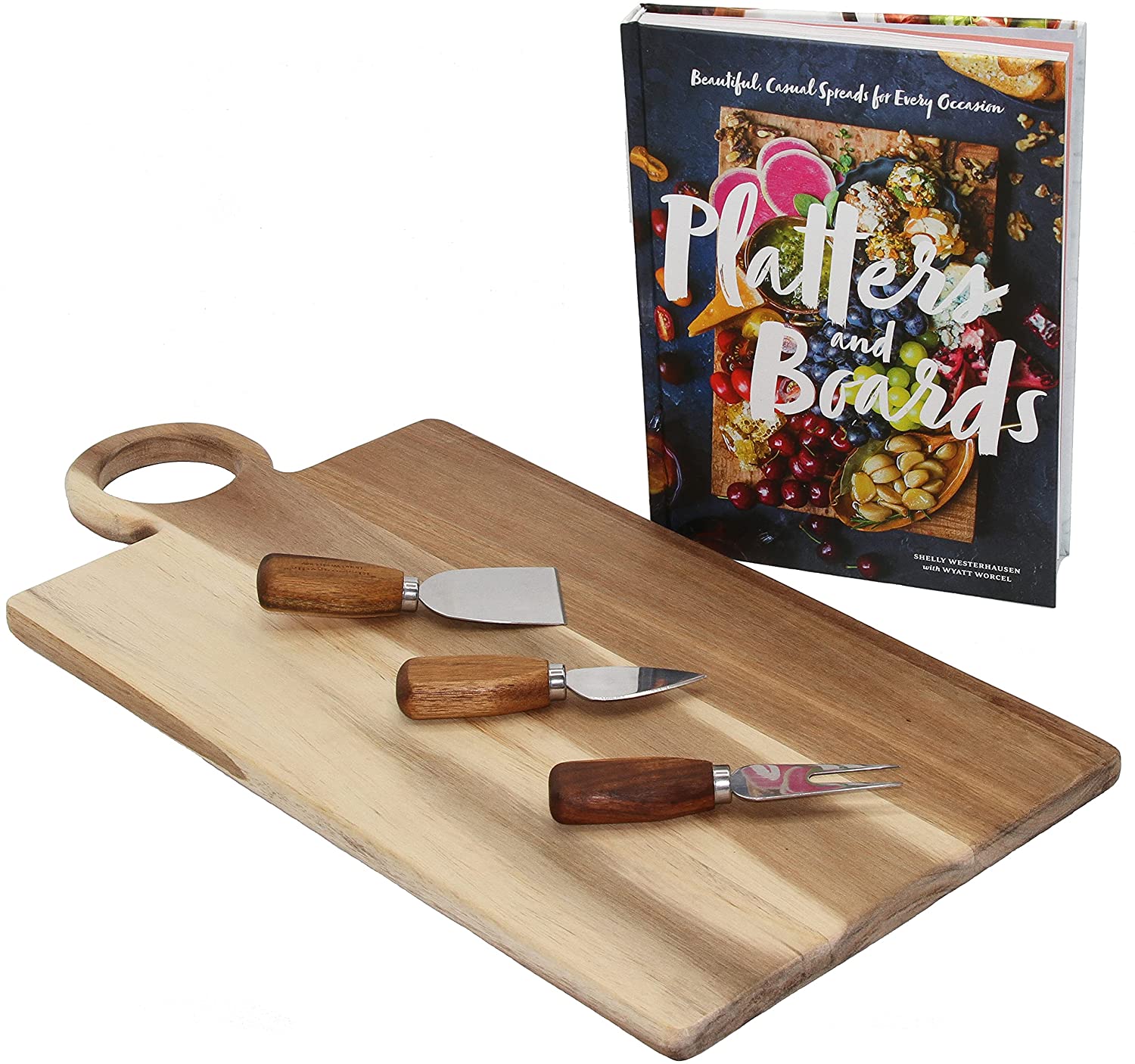 Price:$89.00 Board for Kitchen Boards Cheese Board and Knife Set with Book. Acacia Board for Wine, Cheese and Meat: Home & Kitchen
