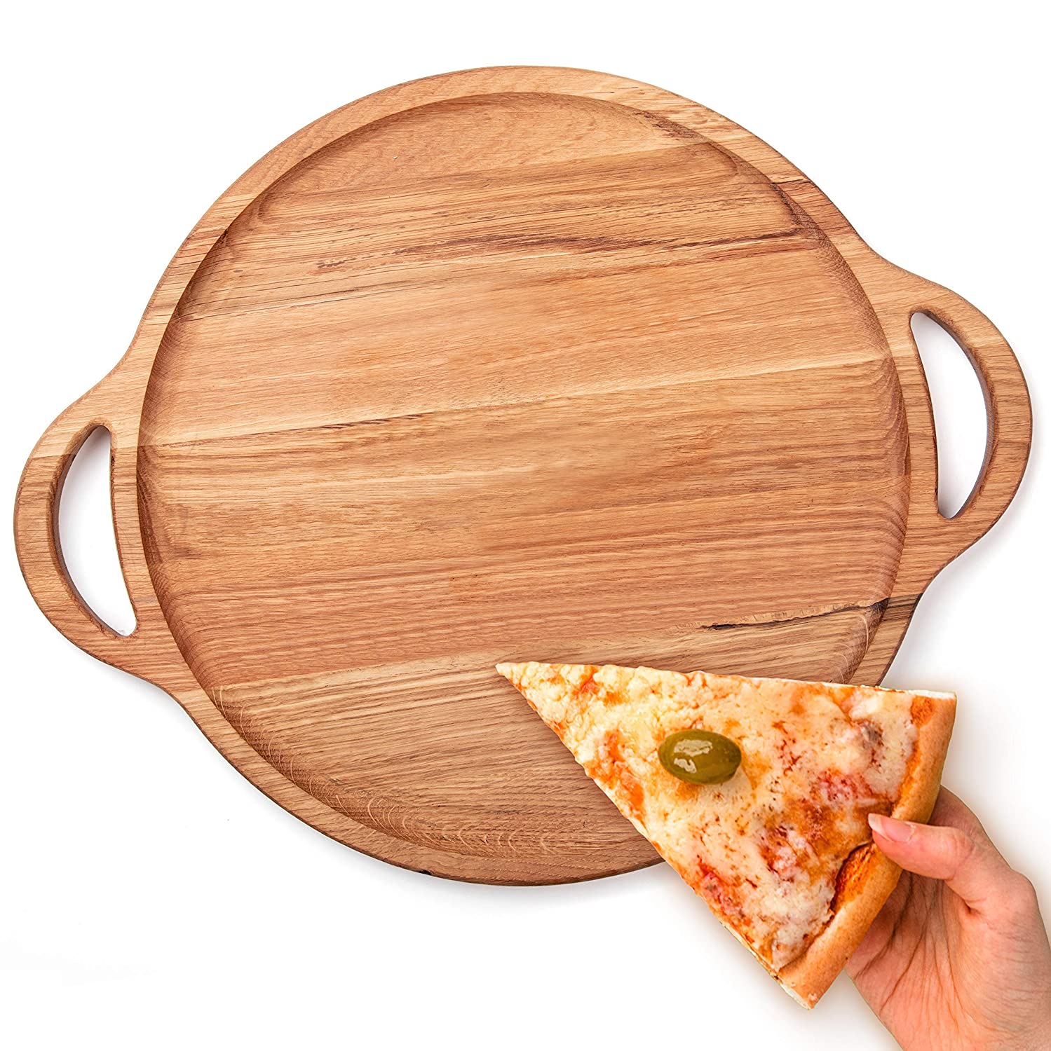 Price:$64.95 Pizza Tray 16 Inch, Handmade Wooden Pizza Peel with Handles, Fruit and Cheese Serving Tray Round Charcuterie Board, Cherry Wood Cutting Board : Handmade Products