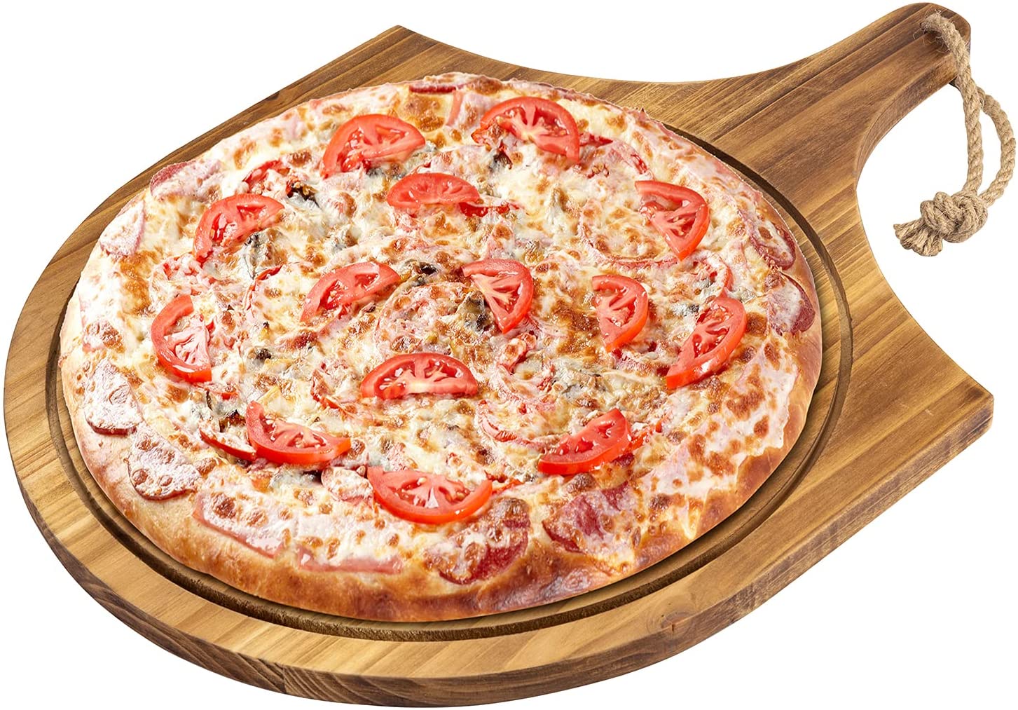 Price:$17.99 12 x 16 Inch Vintage Wood Pizza Peel Paddle with Handle and Hanging Rope, Cheese and Charcuterie Board: Home & Kitchen