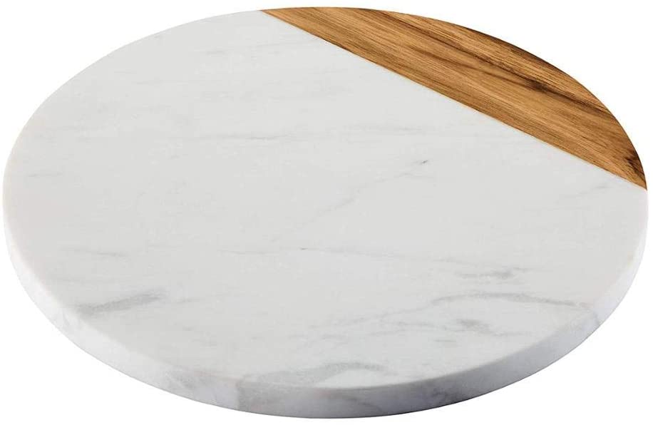 Price:$37.99 Diameter, Real Marble Cutting Board with Teak Wood Accent, Round in Shape, Durable and Chip Resistant: Home & Kitchen