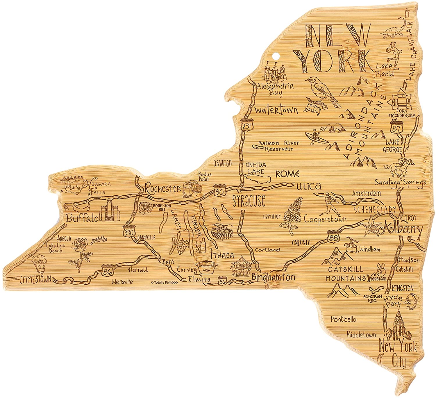 Price:$29.99 Bamboo Destination New York State Shaped Serving and Cutting Board, Includes Hang Tie for Wall Display: Home & Kitchen