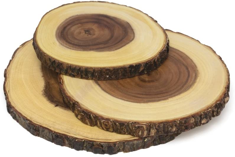 Price:$35.99 International Acacia Wood Slab Serving Board With Bark for Cheese, Crackers, and Hors D'oeuvres, Set of 3, Assorted Sizes: Dinnerware & Serveware