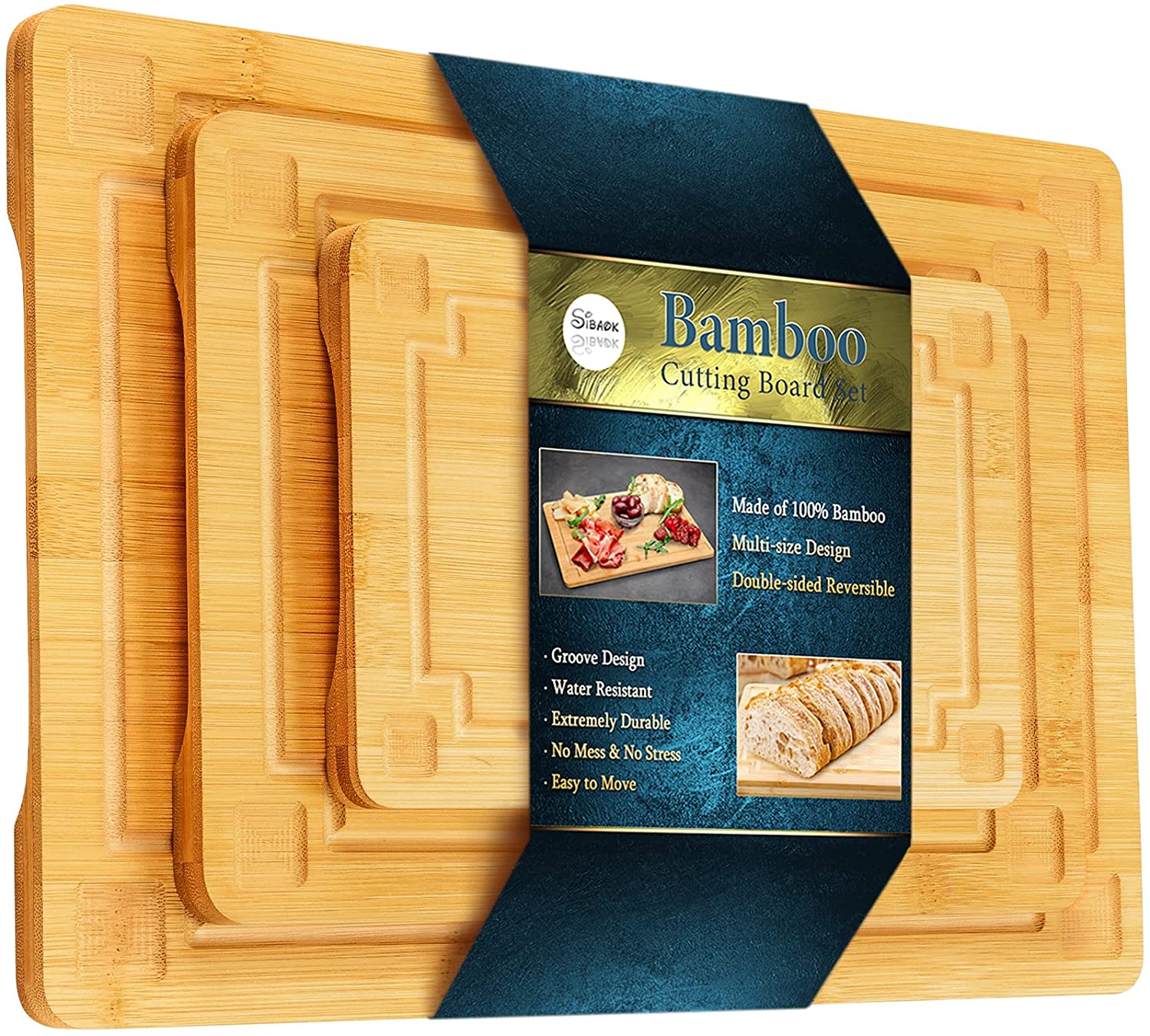 Price:$22.99 PCS Bamboo Cutting Board Set, Sibaok Cutting Boards for Kitchen, Wood Cutting Board with Juice Groove, Organic Bamboo Chopping Board for Meat Cheese and Vegetables: Home & Kitchen