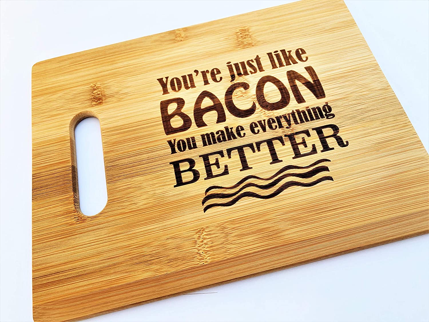 Price:$19.99 Just Like Bacon 8.5x11" Engraved Bamboo Wood Cheese Cutting Board with Handle Foodie gift: Home & Kitchen