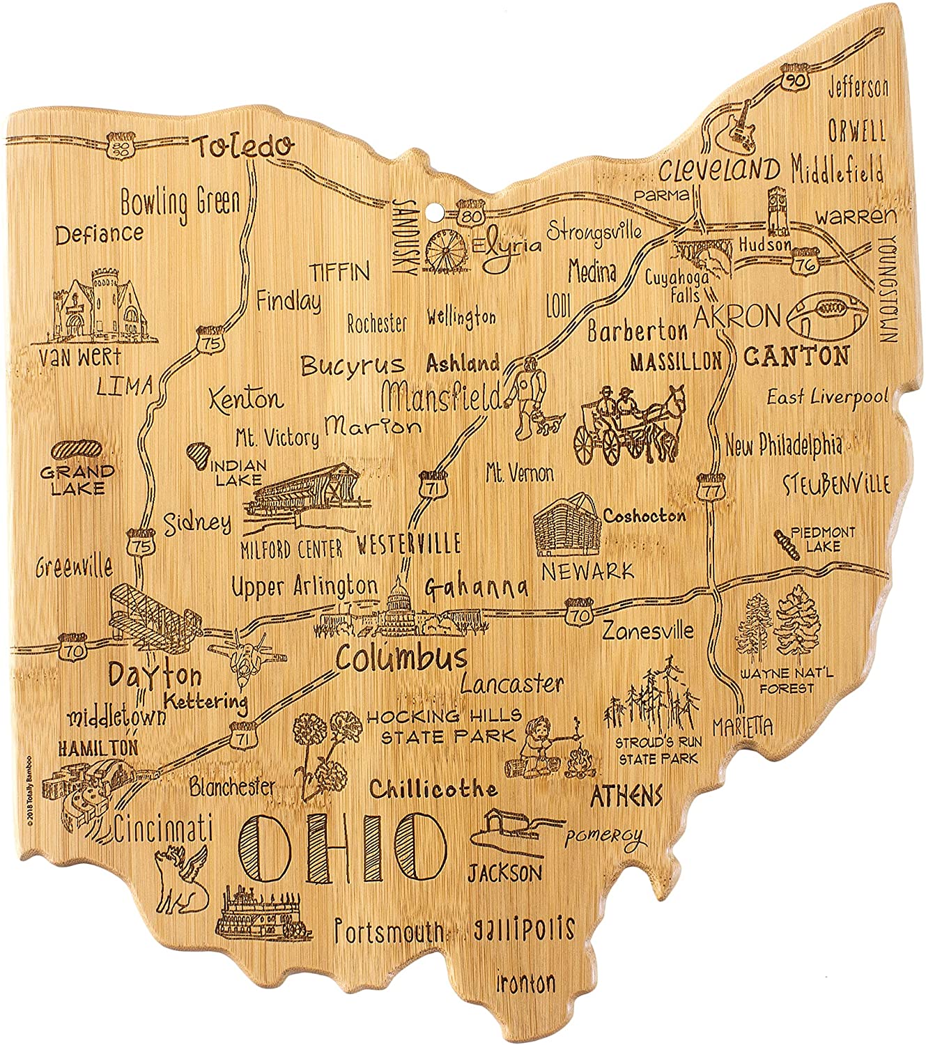 Price:$29.99 Bamboo Destination Ohio State Shaped Serving and Cutting Board, Includes Hang Tie for Wall Display: Home & Kitchen