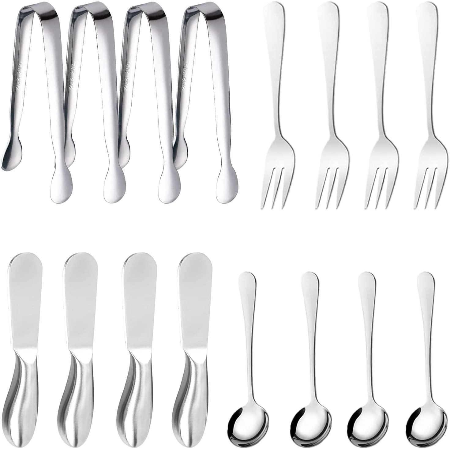Price:$20.99 Butter Spreader Knives Set 16 Pieces Stainless Steel Multipurpose Butter Knives Slicer Mini Serving Tongs Forks and Spoons for Butter Spreader Appetizer Mlurcu: Home & Kitchen