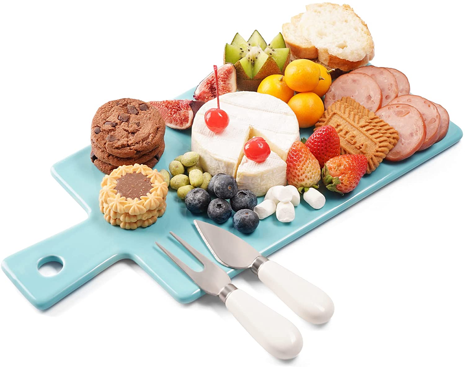 Price:$49.99 106.002 Porcelain Fluted Bowl Set and 818.102 Cheese Board Charcuterie Board Set with Knife : Home & Kitchen