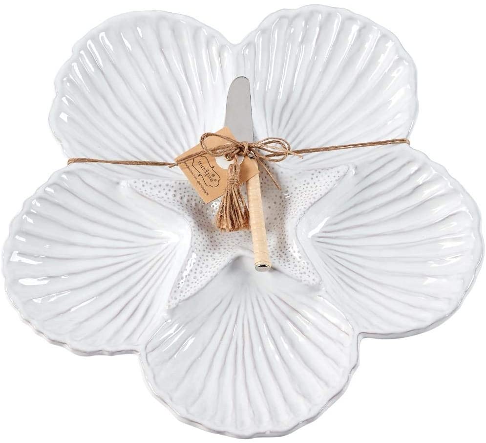 Price:$49.79 Pie Shell Sectional Platter, 2 Piece Set, White, platter 12" dia | spreader 5 1/2": Platters