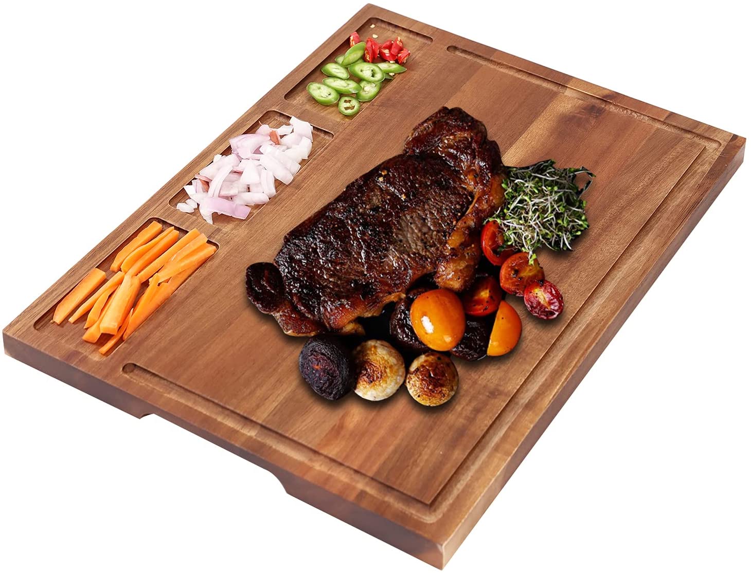 Price:$32.99 Cutting Board With 3 Built-In Compartments And Juice Grooves, - Kitchen Organic Acacia Chopping Board For Meat Cheese Vegetables,Heavy Duty Serving Tray(L-16x12"): Home & Kitchen