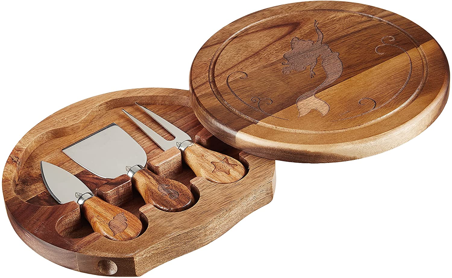 Price:$40.99 Princess Little Mermaid Brie Acacia Wood Cheese Board Set with Cheese Tools: Home & Kitchen