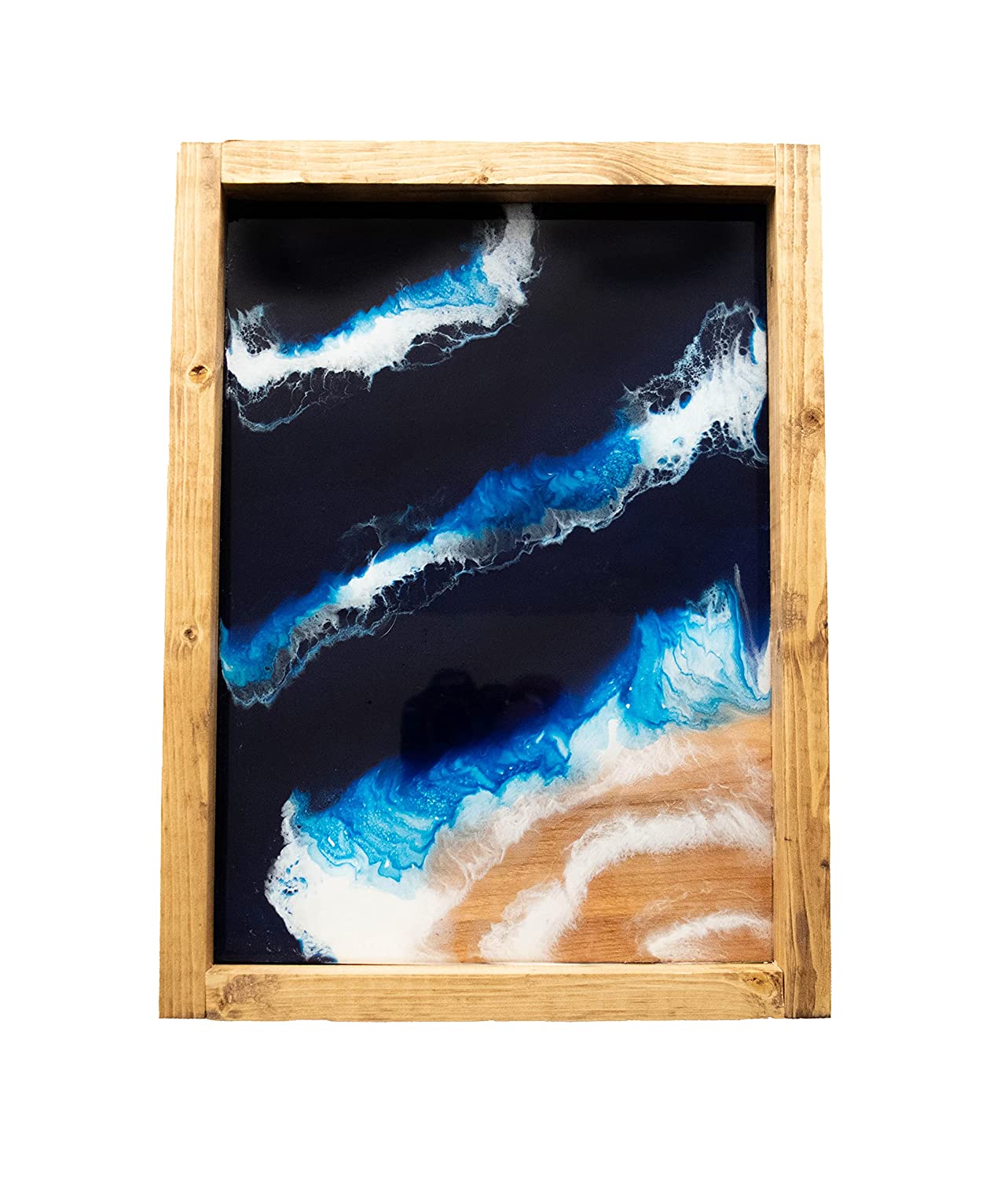 Price:$129.99 Wood Serving Tray, Ocean Inspired Resin Charcuterie Board, Hand Painted Beach Coastal Decorative Wooden Tray : Products