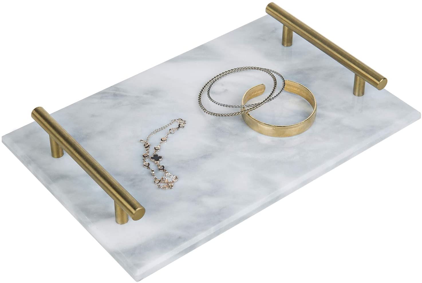 Price:$30.99 12-Inch White Marble Stone Serving Cheese Tray/Decorative Vanity Jewelry, Makeup, Perfume Tray with Vintage Brass Metal Handles: Home & Kitchen