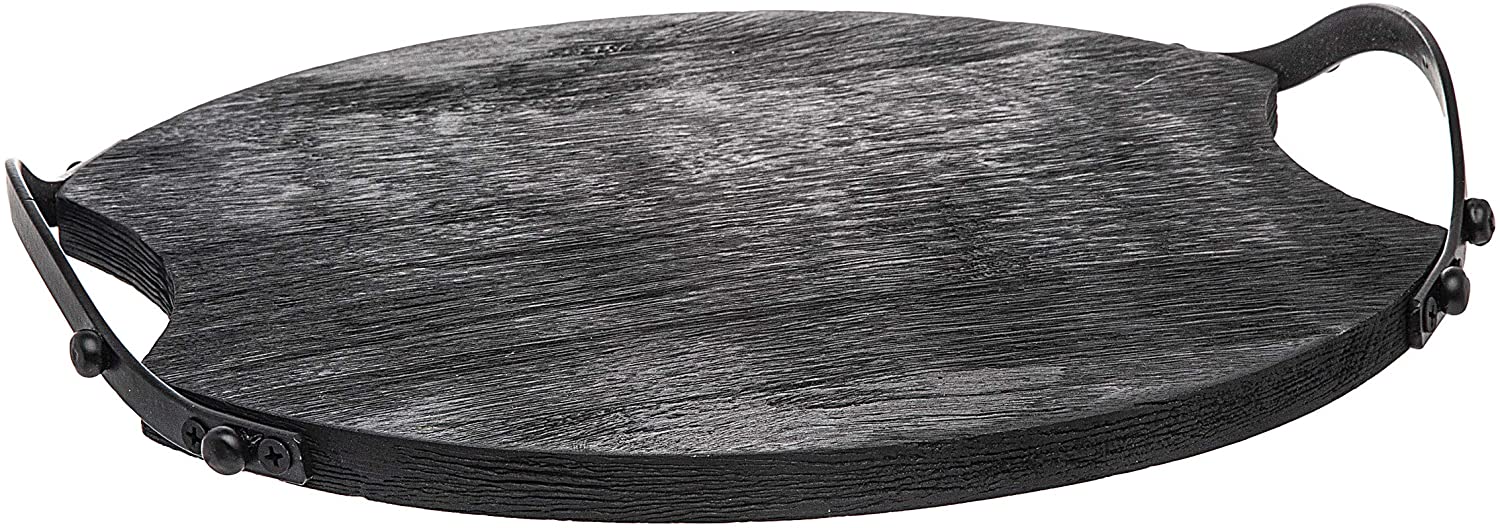 Price:$32.12 Black Wood Serving Tray, Charcuterie Platter Cheese Board with Metal Handles - Round : Home & Kitchen