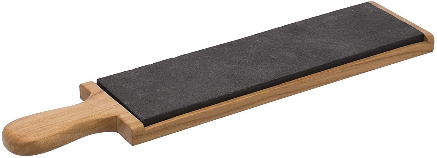 Price:$46.90 Serving Platter - Handcrafted Wood, with Natural Black Slate Stone Plate - Excellent for Snacks, Pastries, Charcuterie Cheese Board, Dip Tray - for Home or Café - Labzio Home Labs : Home & Kitchen