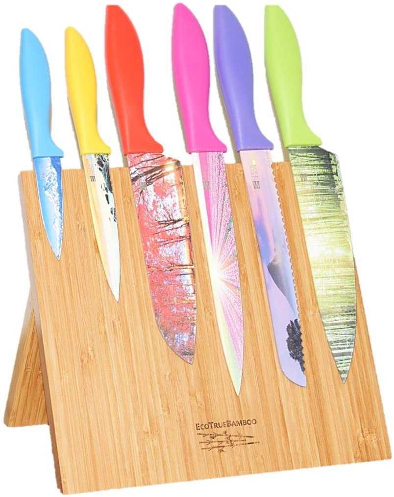 Price:$29.99 Knife Block + Cutting Board - Knife holder and Storage Rack + Bamboo Butcher Block. Chopping board Meats, Cheese, Veggies (10"x 10") Kitchen Décor (Natural Bamboo, Without Knives): Home & Kitchen