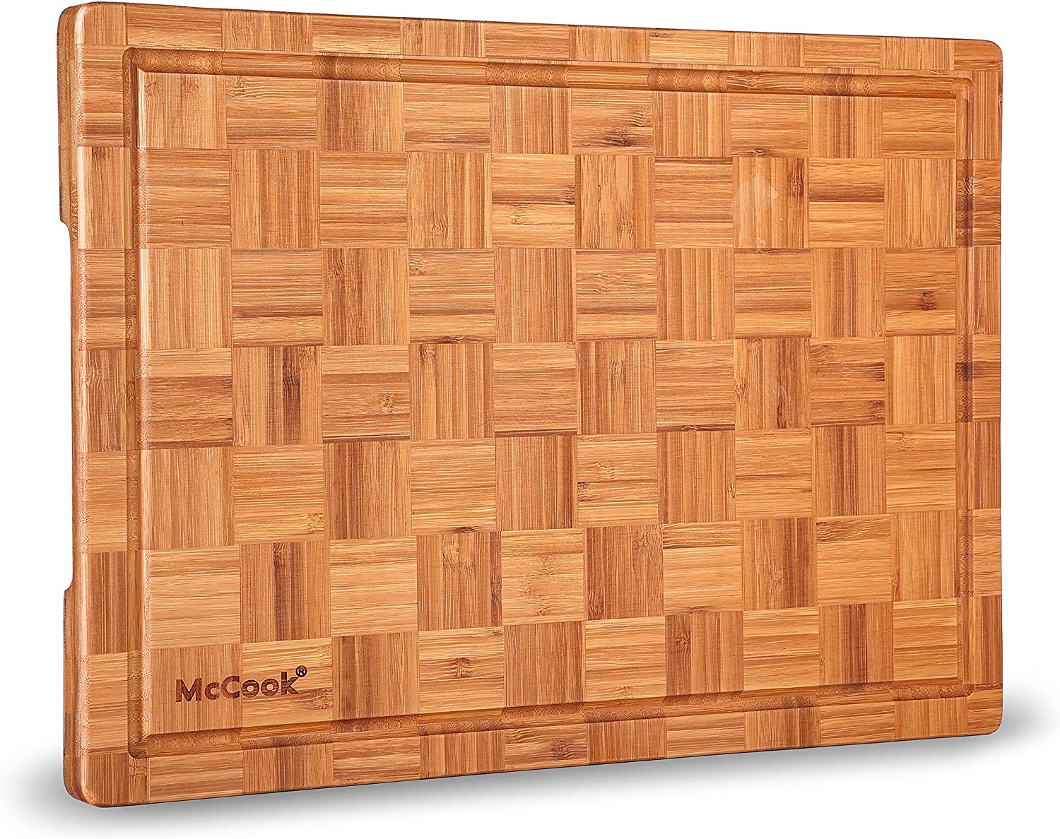 Price:$32.99 MCW12 Bamboo Cutting Board, Wood Butcher Block Kitchen Cutting and Chopping Boards for Meat, Cheese and Vegetables with Juice Groove, End Grain Serving Tray (Large, 17”12”1”): Home & Kitchen