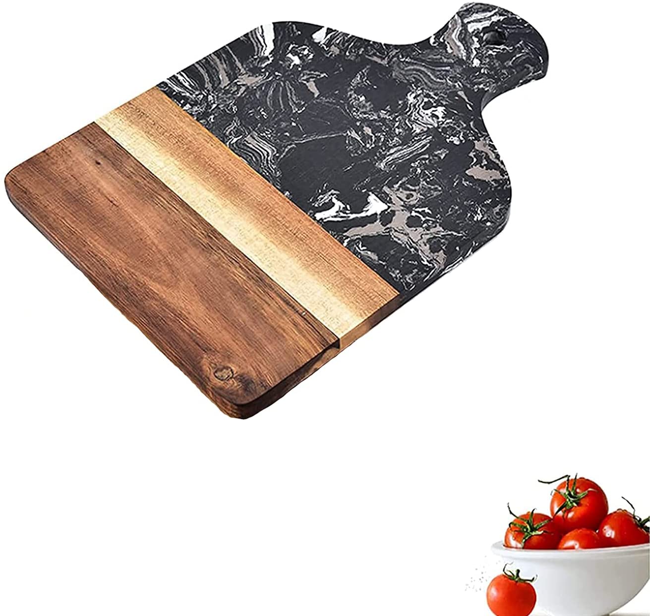 Price:$31.07 Plate Organic Acacia Wood Marble Plate, Square Wooden Cutting Board with Handle Deli Plate Cutting Tray, Birthday Plate Pizza, Used for Deli Meat Plate Fruit and Biscuits (black): Plates