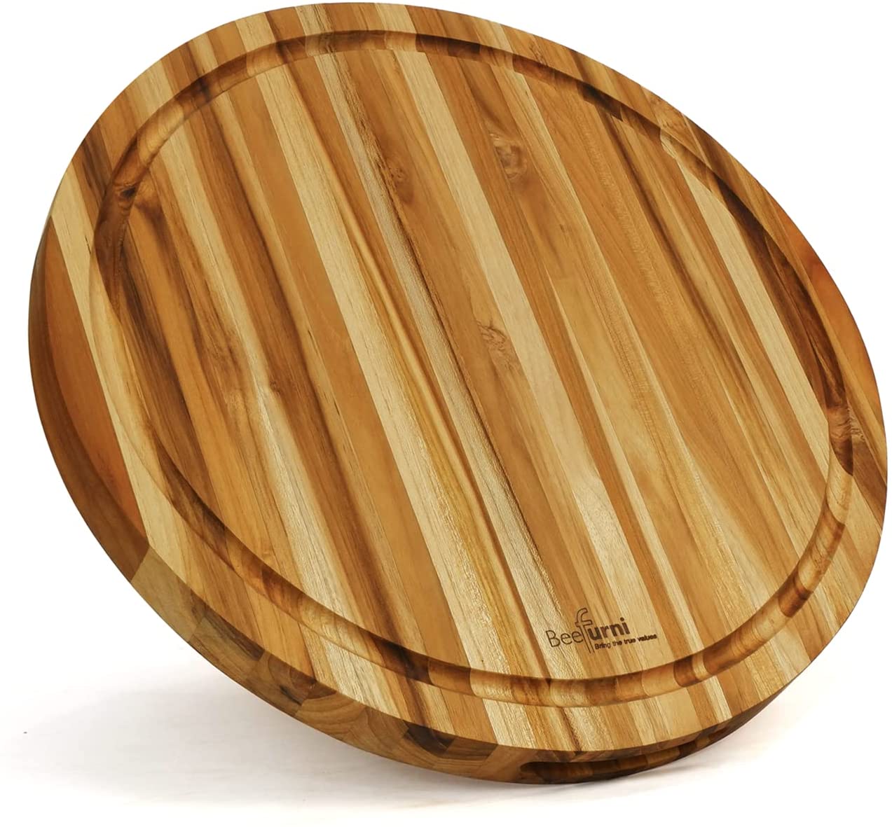 Price:$55.99 Round Shape Real Teak Wood Durable Hard Wooden Cutting Chopping Board Thick Butcher Block Juice Groove Diner Kitchen Accessories Cheese Charcuterie Pizza Serving Tray Cold Cut Platter, Small: Home & Kitchen