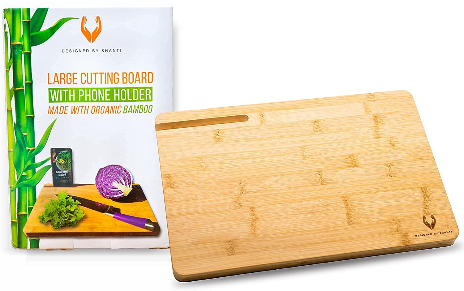 Price:$16.99 Cutting Board for Kitchen with Cell Phone Holder - Heavy Duty Butcher Block for Meat, Veggies, Fruits, Bread & Cheese - Non Slip Chopping Board for Chefs: Home & Kitchen