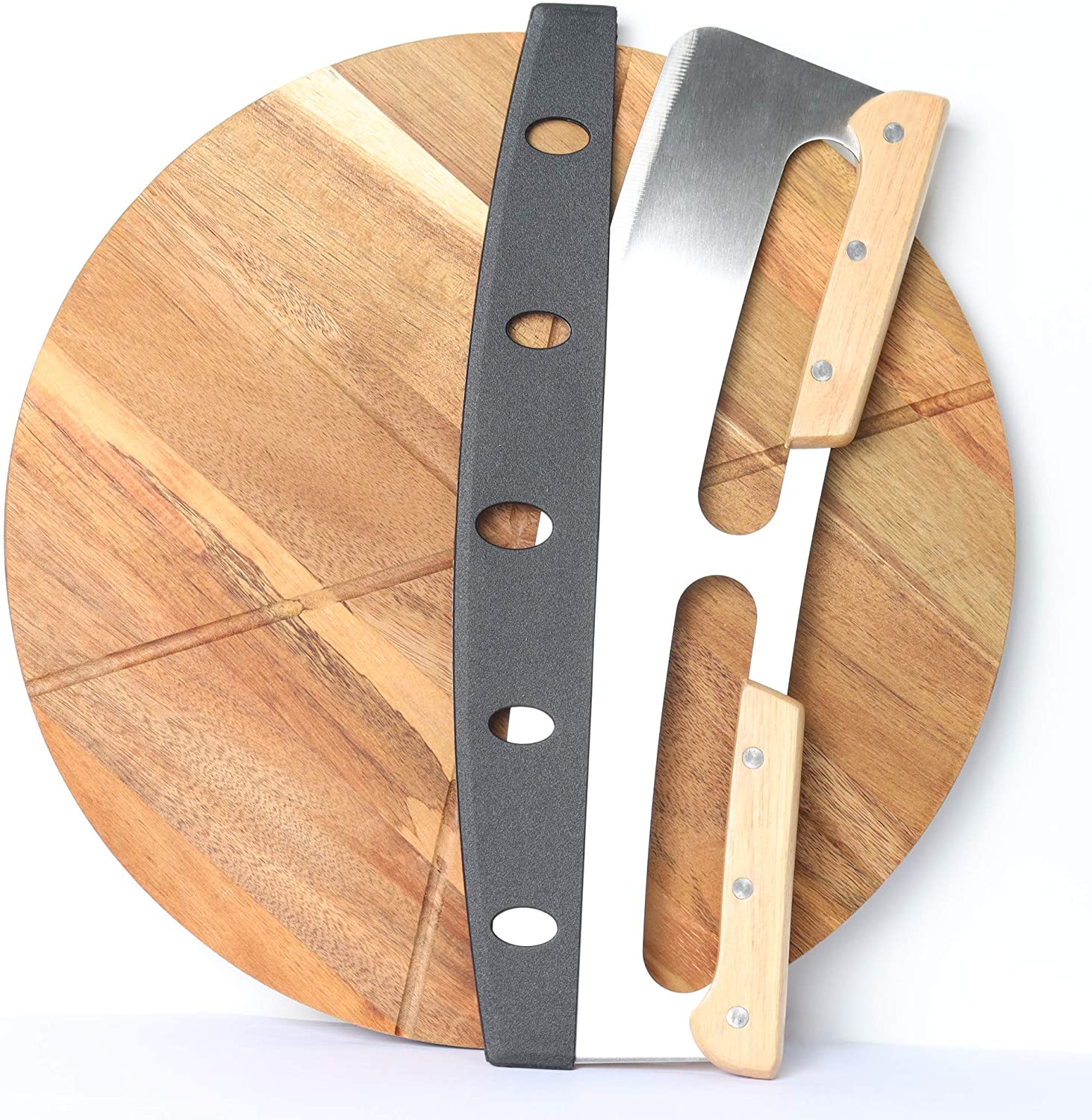 Price:$32.99 Peels, Board with Cutter, 13.4 Inch Round Wood Peel, Cheese Board, Charcuterie Board, Cutting Board,Great for Serving Tray: Home & Kitchen