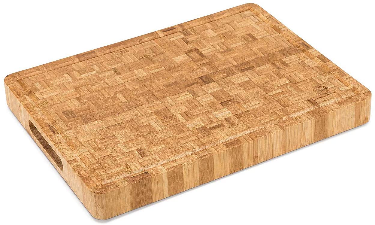 Price:$65.99 Grain Wood Bamboo Cutting Board for Kitchen, Commercial Use - Extra Large, Thick Butcher Block with Juice Groove, Handles, and Non-Slip Feet for Chopping Veggies, Carving Meat, Bread and Cheese: Home & Kitchen