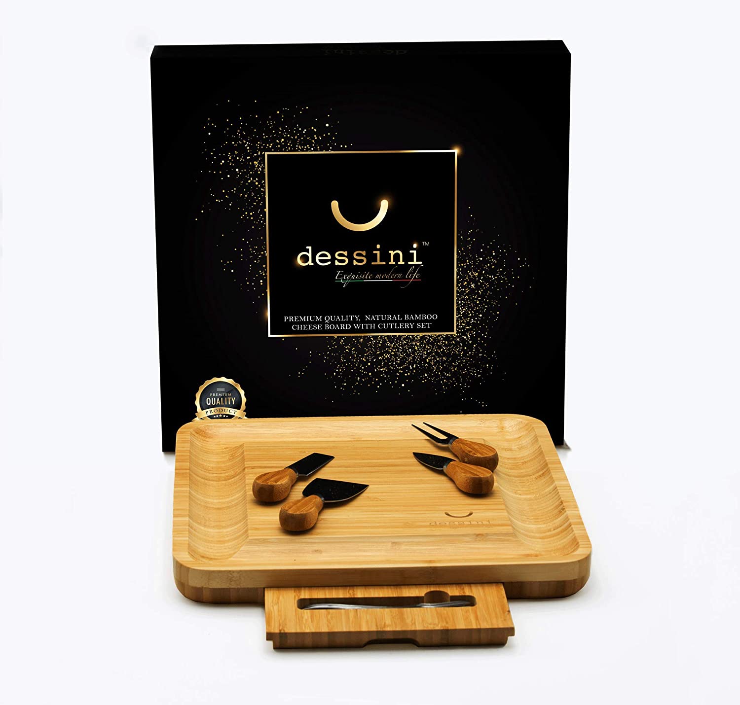 Price:$54.99 Natural Bamboo Cheese Board with Cutlery Set and Cocktail forks (Top Quality Elegant Packaging)- Charcuterie Meat Platter and Serving Tray - Perfect for Birthday, Mother's Day, Father's Day: Cheese Plates