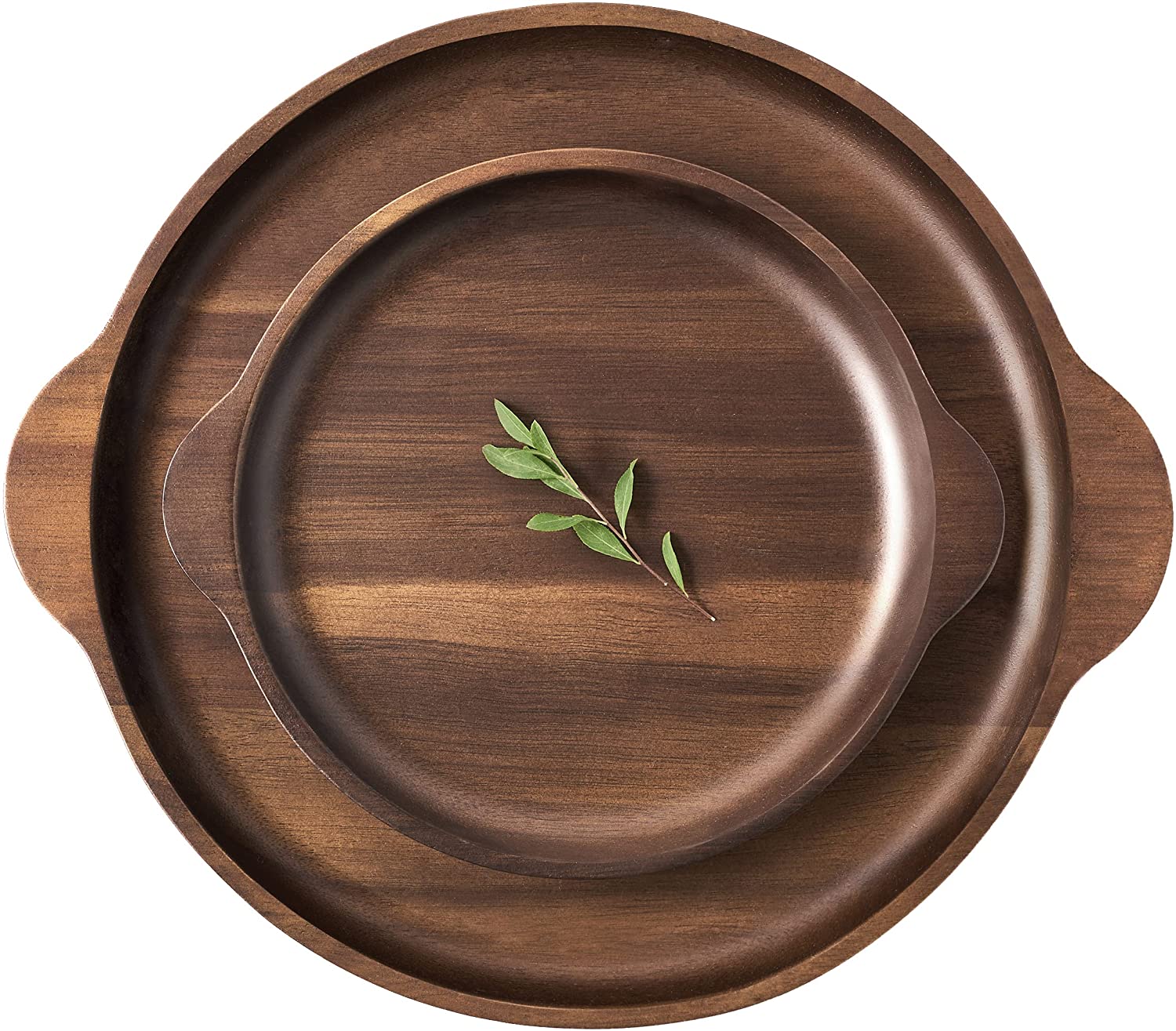 Price:$39.95 Acacia Wood Serving Platter and Tray Set of 2 (11" & 8") - Round Wooden Plates & Cheese Boards with Handles for Dinner Dishes, Charcuterie Board, Fruit Dessert Plate, Decorative Party Trays : Home & Kitchen
