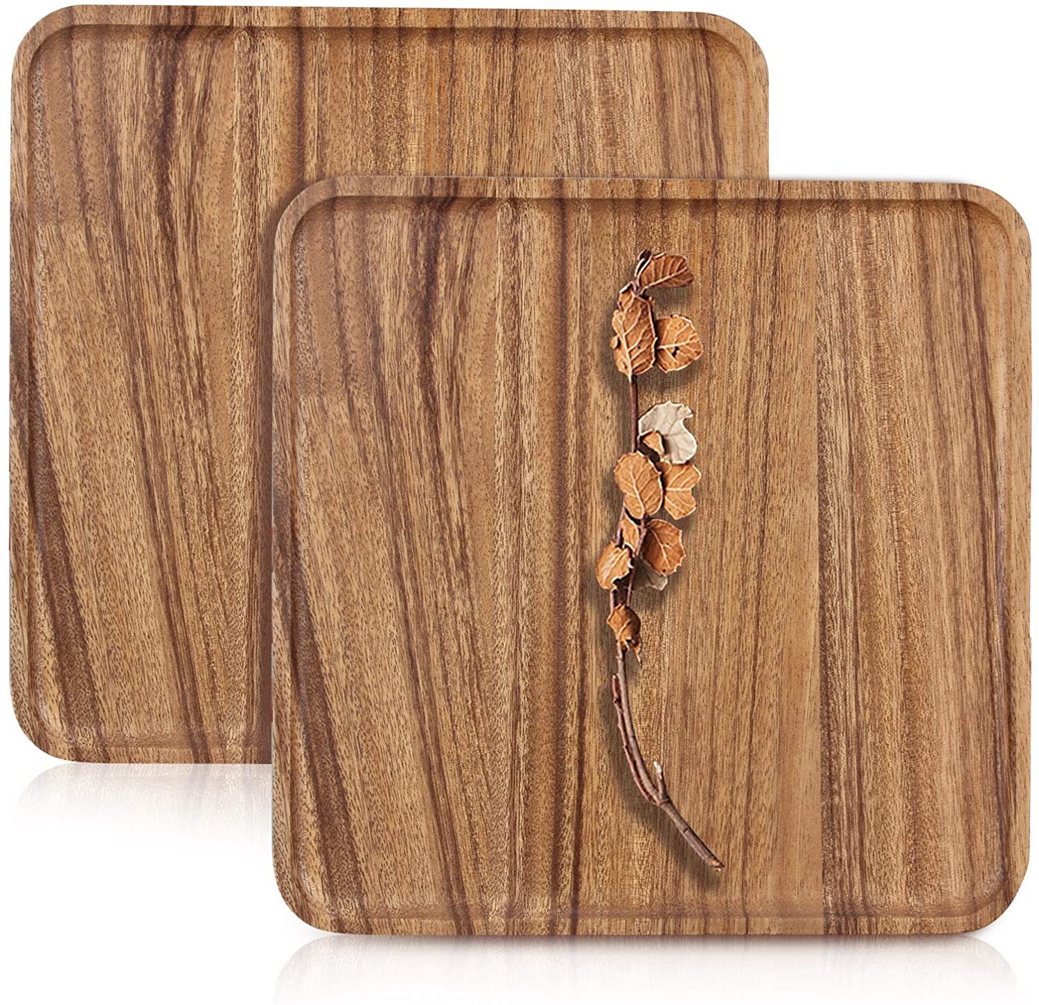 Price:$36.99 Inch Best Square Acacia Wood Plates Set of 2 Handmade Wooden Serving Board Coffee Tray Charger Dinner Plate Vegetable Food Tray Fruit Cheese Platter Charcuterie Boards: Platters