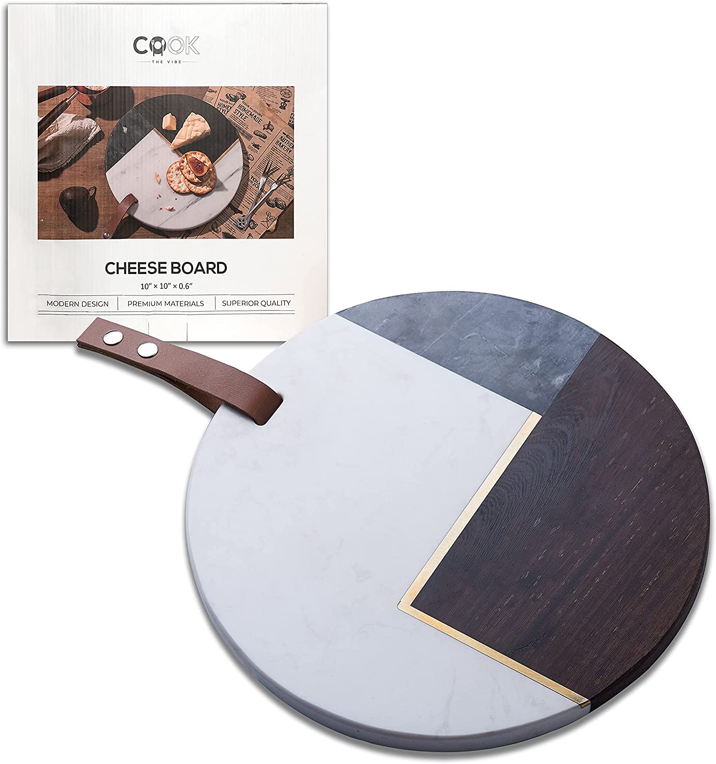 Price:$35.45 Round Marble Cheese Plate 10"×10" Spliced Natural Solid Wood Service Tray Modern Style Item Display Tray: Cheese Plates