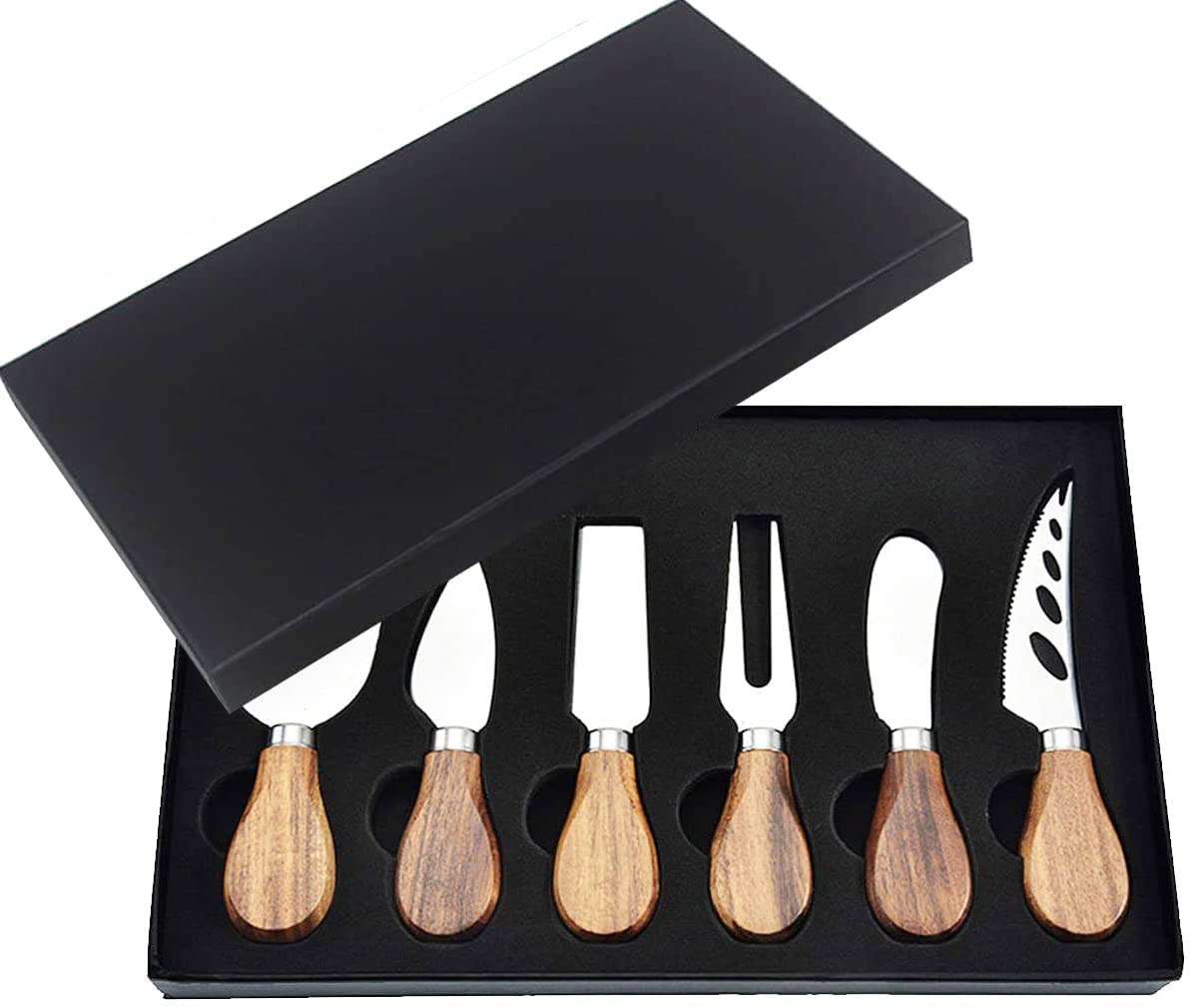 Price:$19.99 Cheese Knives, LGUIY Cheese Knife Set Stainless Steel Cheese Slicer Cutter for Cheeses Charcuterie Pizza Cake Housewarming Wedding Birthday Christmas Thanksgiving Gift (Wooden Handle): Home & Kitchen