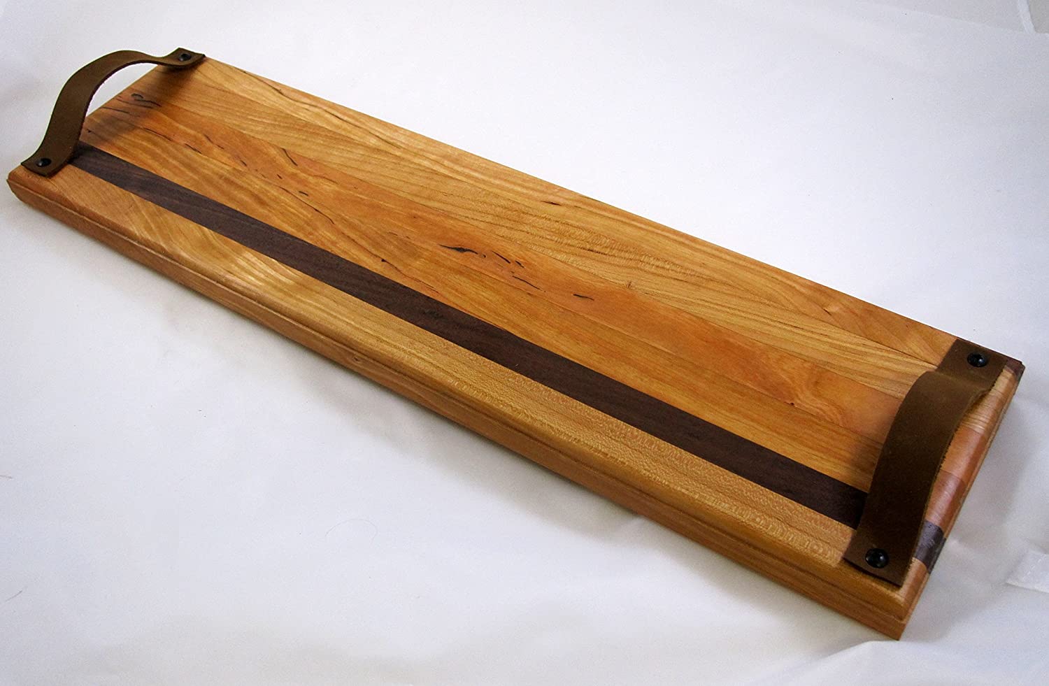 Price:$71.00 long board platter Charcuterie board 47 Cherry Hardwood, Handmade with Natural Leather Handles : Handmade Products