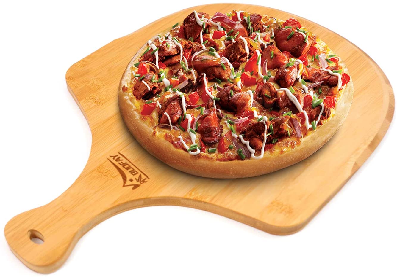 Price:$15.00 Pizza Peel Paddle with Handle, Pizza Cutting Board for Fruit Vegetables, Cheese and Charcuterie Serving Tray, for Baking Homemade Pizza Bread (17"Lx12"W, Original): Home & Kitchen